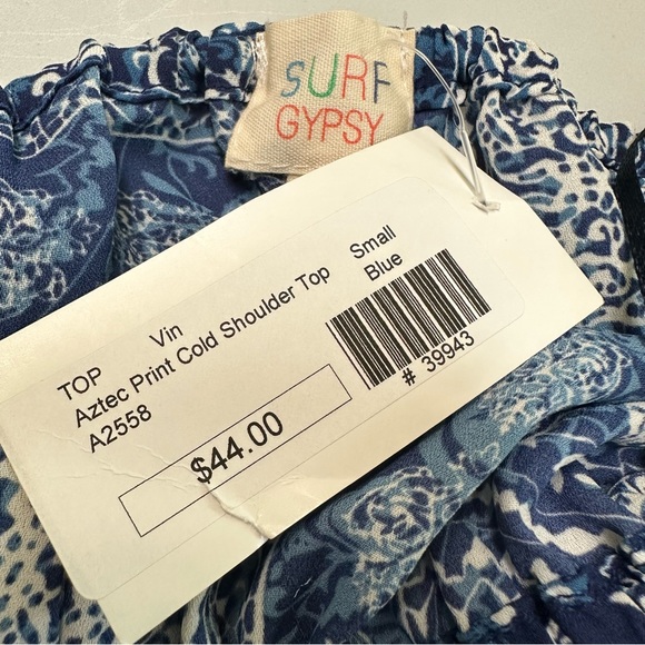 ❣️HP❣️NWT Surf Gypsy Blue White Cold Shoulder Floral Ruffle Mini Dress. Sz: S - Picture 11 of 13